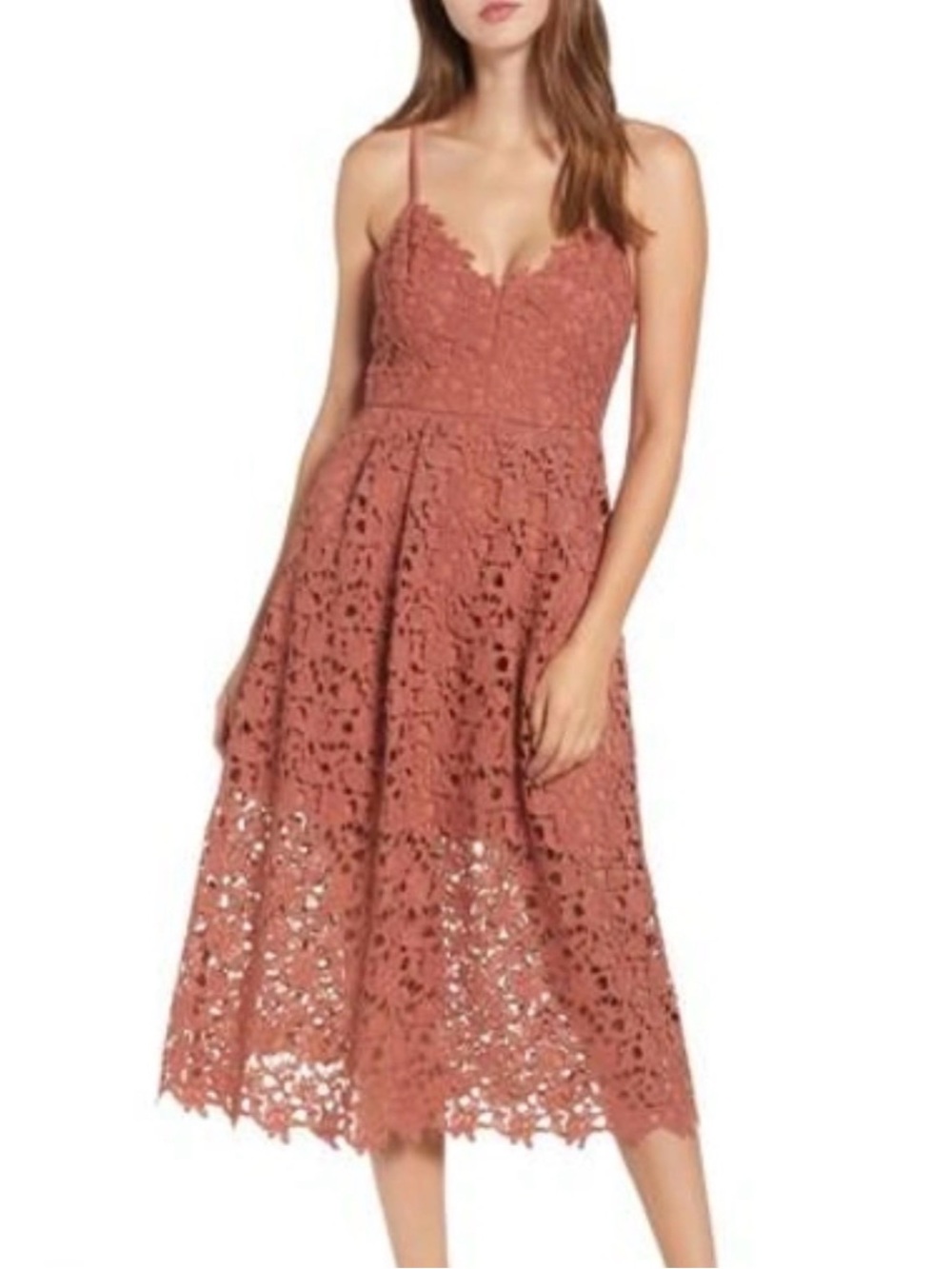 ASTR the Label Coral Cedar Lace A-Line Midi Dress Large Floral